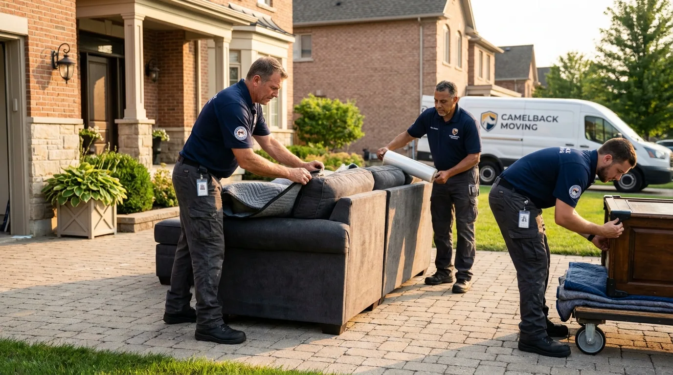 Large estate moving crew wrapping furniture in Bismarck, ND